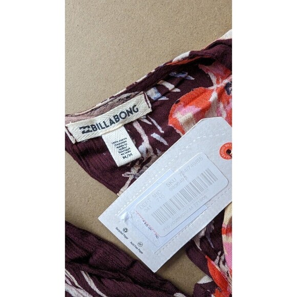 NWT BILLABONG Medium Dress Floral Faux Wrap Crinkled Flare‎ Sleeve Cutout Back - Picture 9 of 14